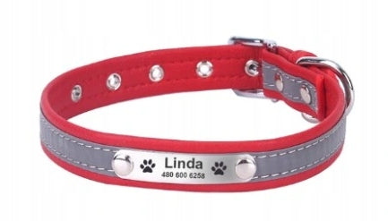 Cat Dog Collar Personalized Name + Phone Number L Red
