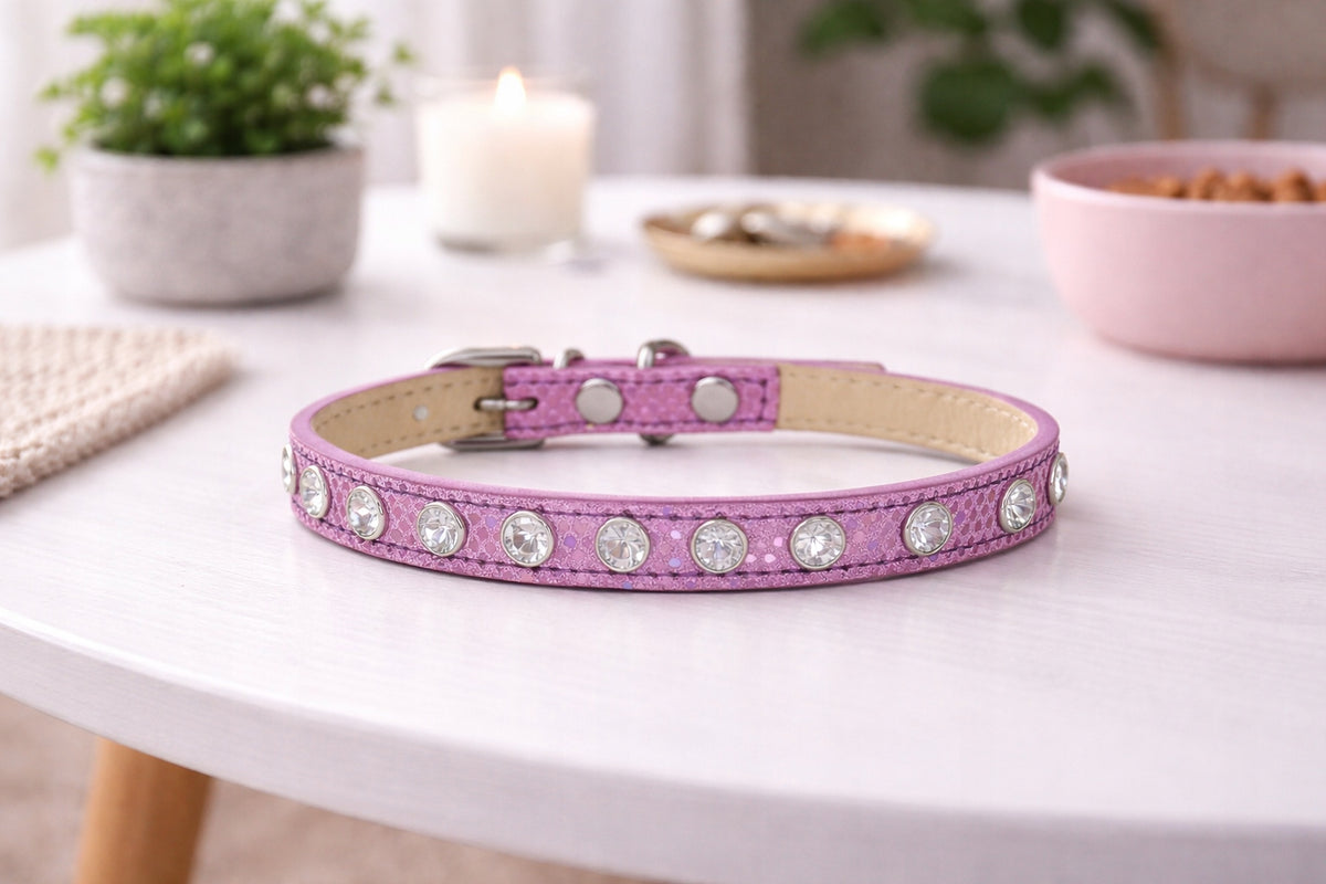 Cat Dog Collar with Sequins Purple Adjustable Shiny Buckle MISIO Packaging status original
