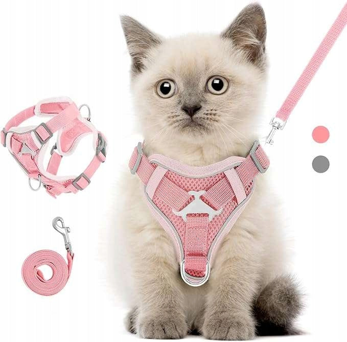 Cat Dog Harness with Lanyard Adjustable with Reflective Straps Pink XL