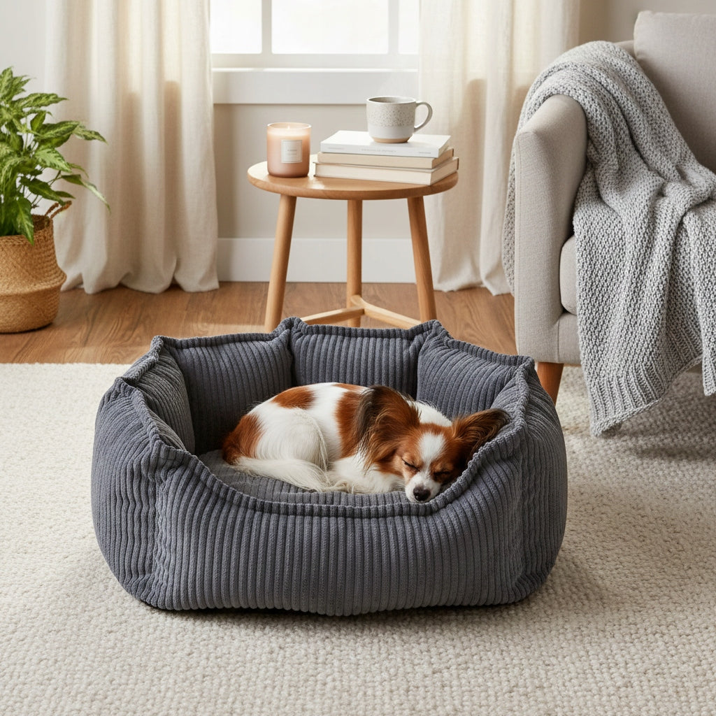 Cat Dog Nest Bed 50 cm Corduroy Grey Soft Double Sided Model Legowisko gniazdko dla psa kota sztruks szary