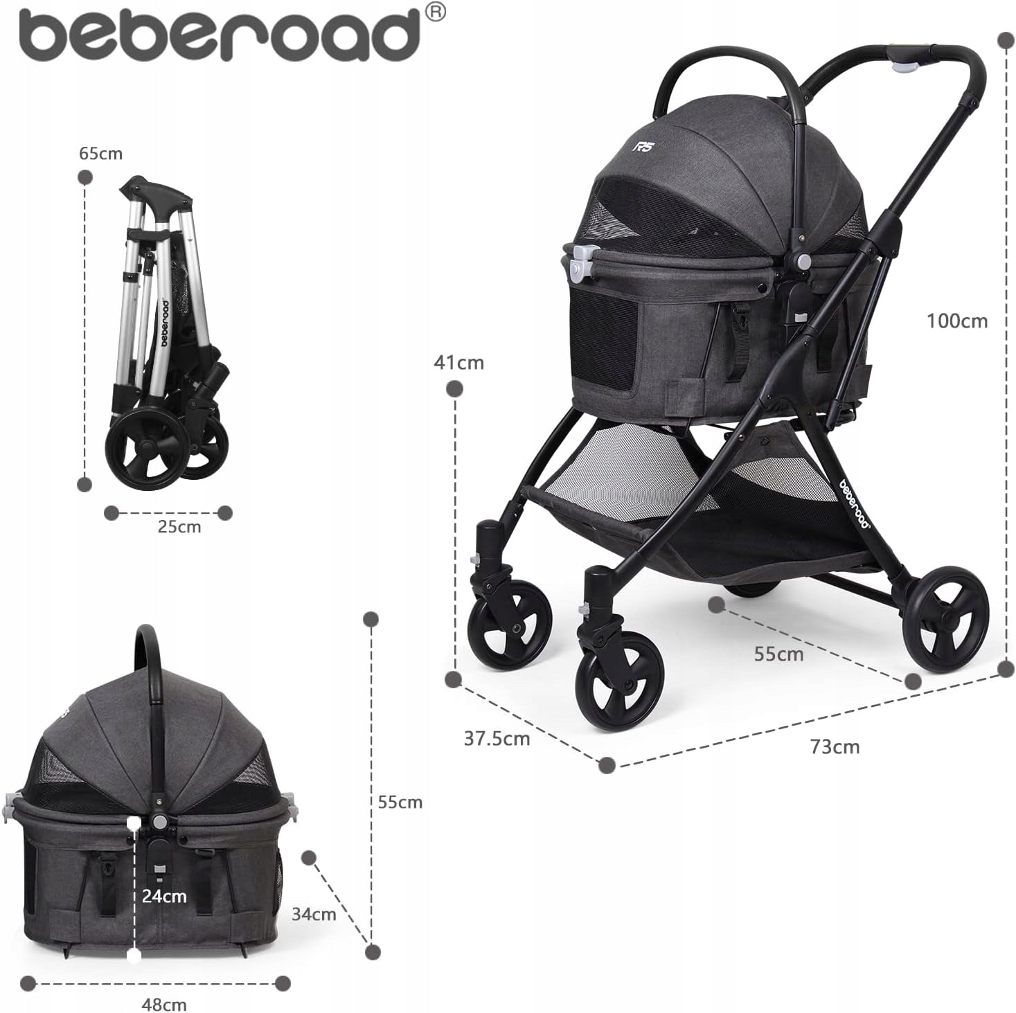 Cat Dog Stroller Folding Stroller beberoad Black up to 15kg Color pink