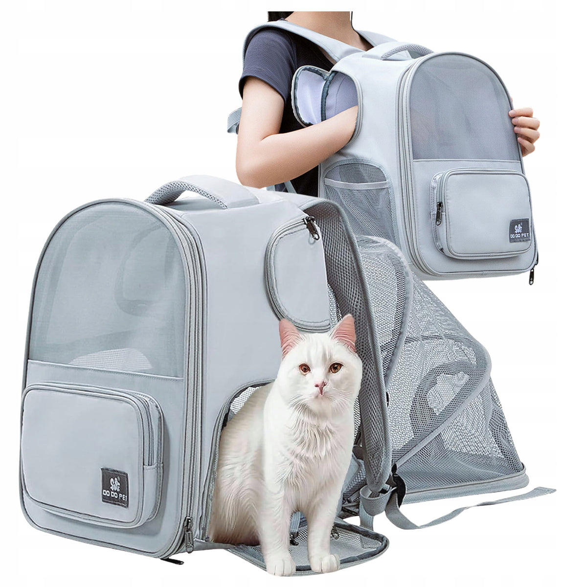 Cat Dog Transporter Bag Animal Backpack Folding Ventilated Grey Packaging status original