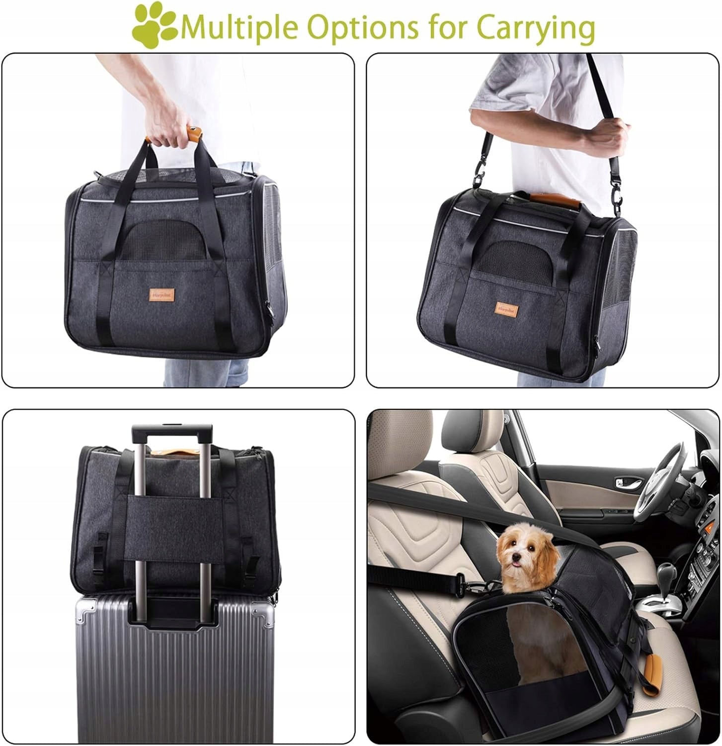 Cat Dog Transporter Portable Breathable Up to 15 Pounds Black Grey Kind bag