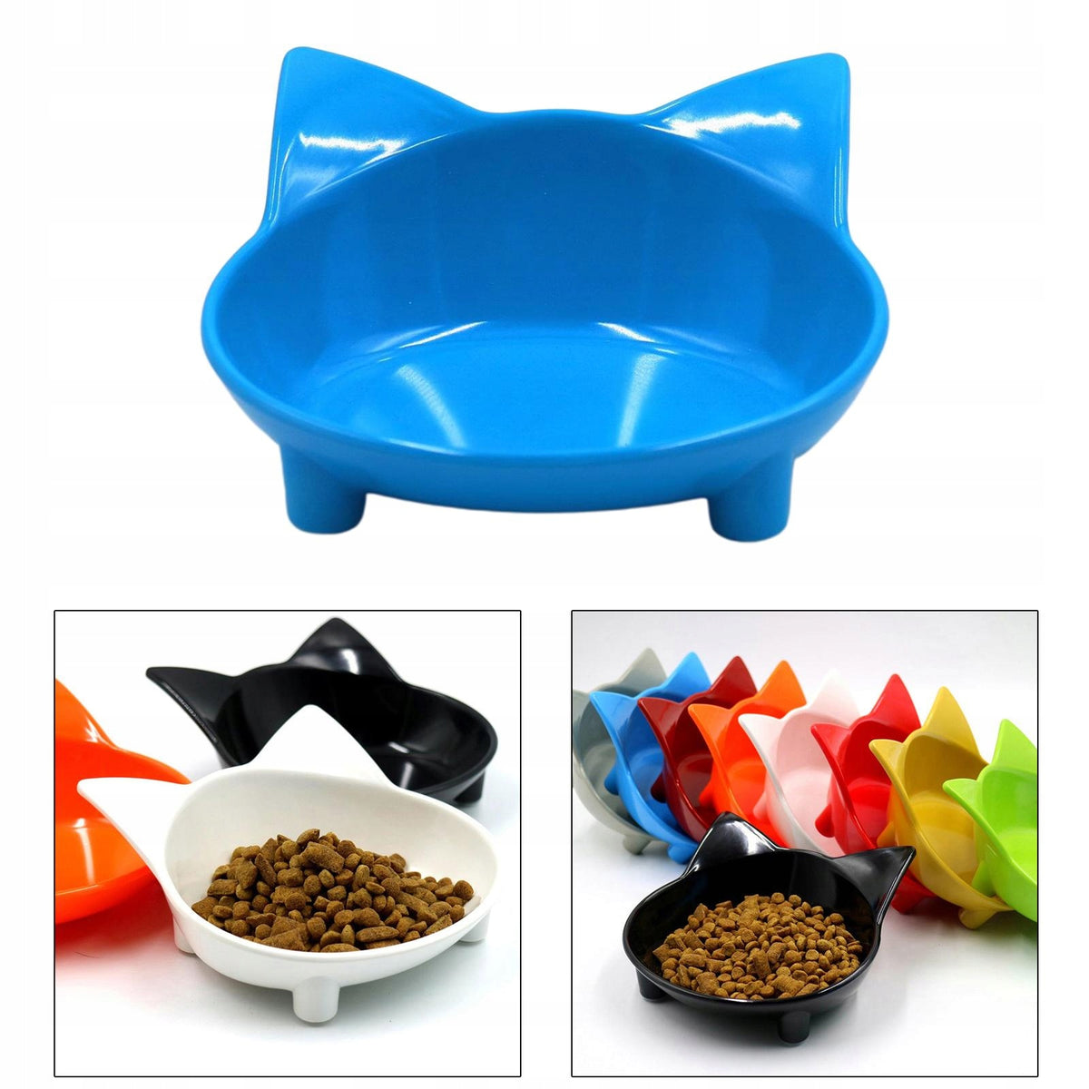 Cat Ear Shaped Pet Bowl for Dogs And Cats, Feeder, Utensils, Food And Blue