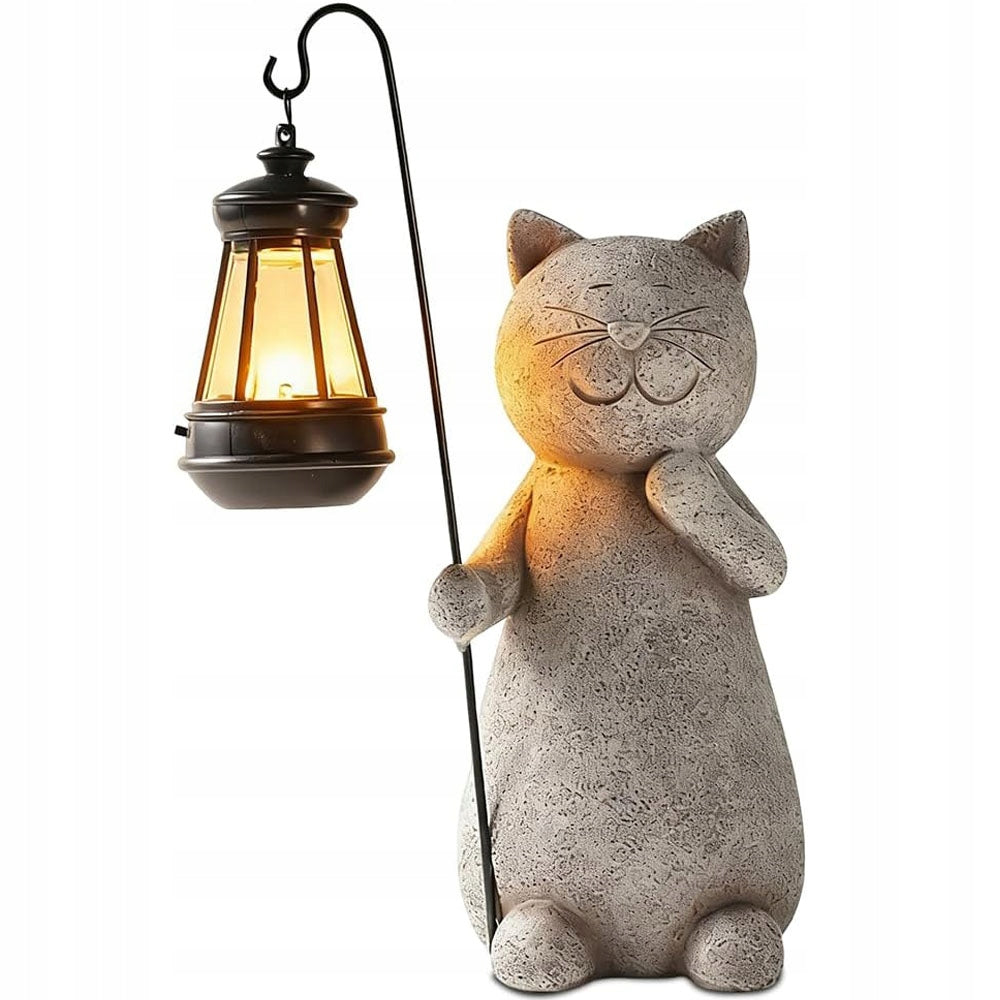 Cat Figurine Resin Garden Ornament Cat With Solar Lantern Waterproof