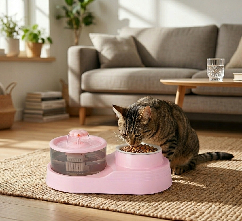 Cat Fountain Double Drinker with Ceramic Bowl Pink 1.6 L USB Packaging status original