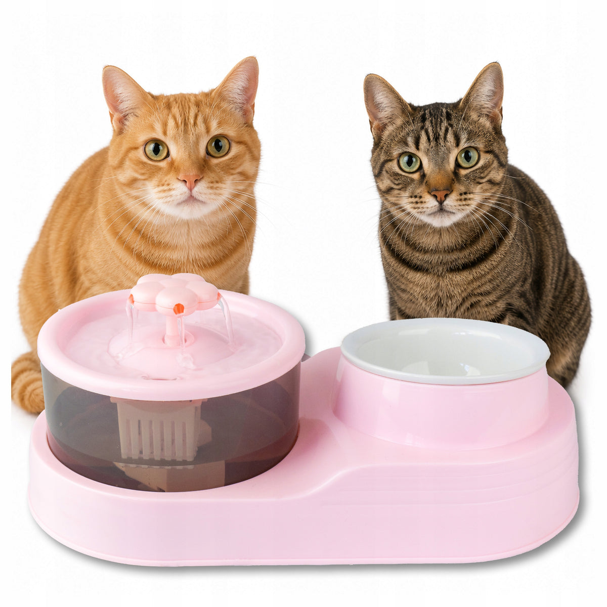 Cat Fountain Double Drinker with Ceramic Bowl Pink 1.6 L USB