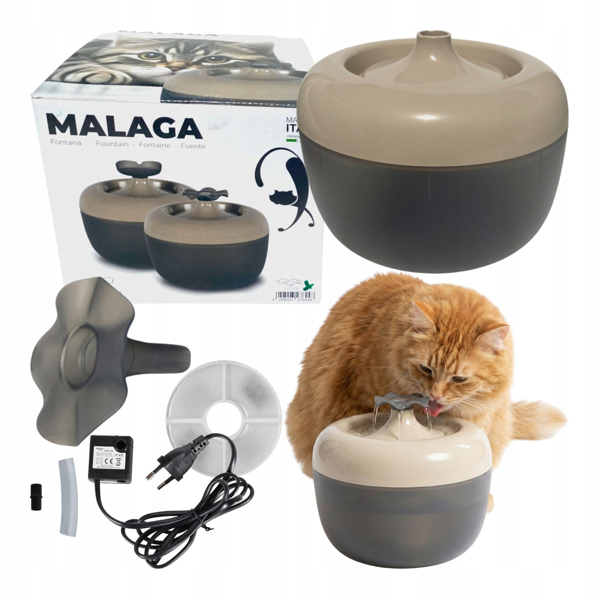Cat Fountain Drinker Automatic Beige MALAGA 1,7L Water Filter