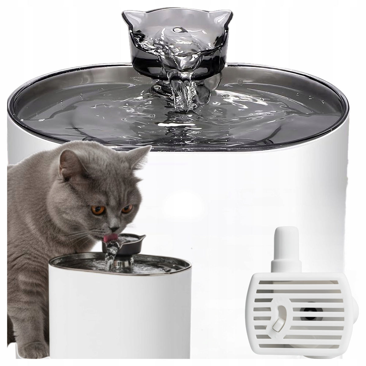 Cat Fountain Drinker Bowl Automatic Drinker 2,2L + Filter QUIET