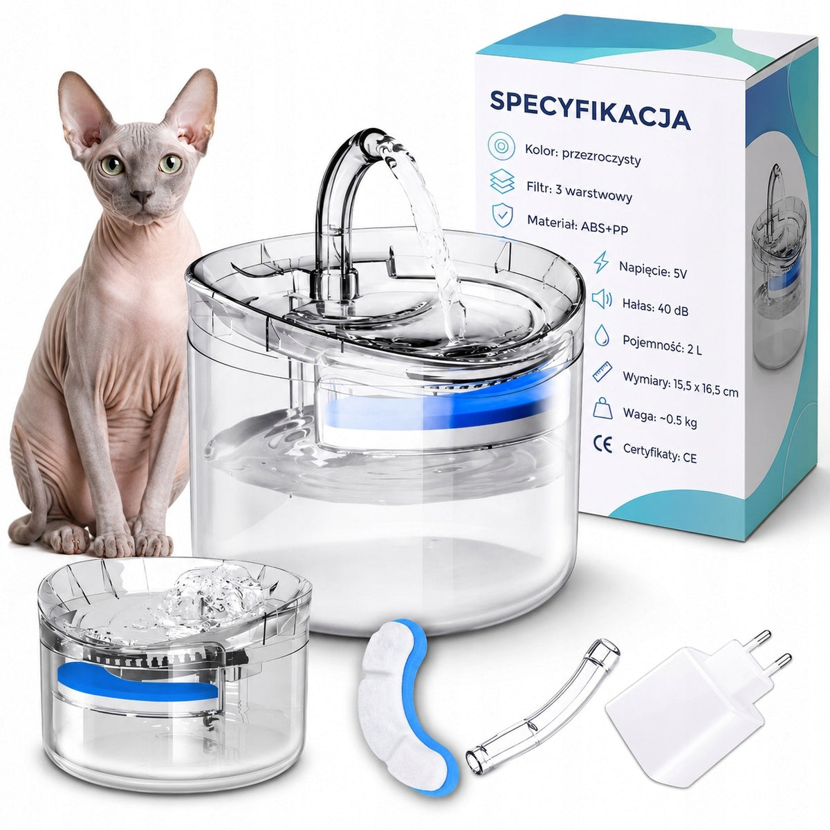 Cat Fountain Poidlo Automatic Bowl + Filter Dispenser Quiet 2l Cat