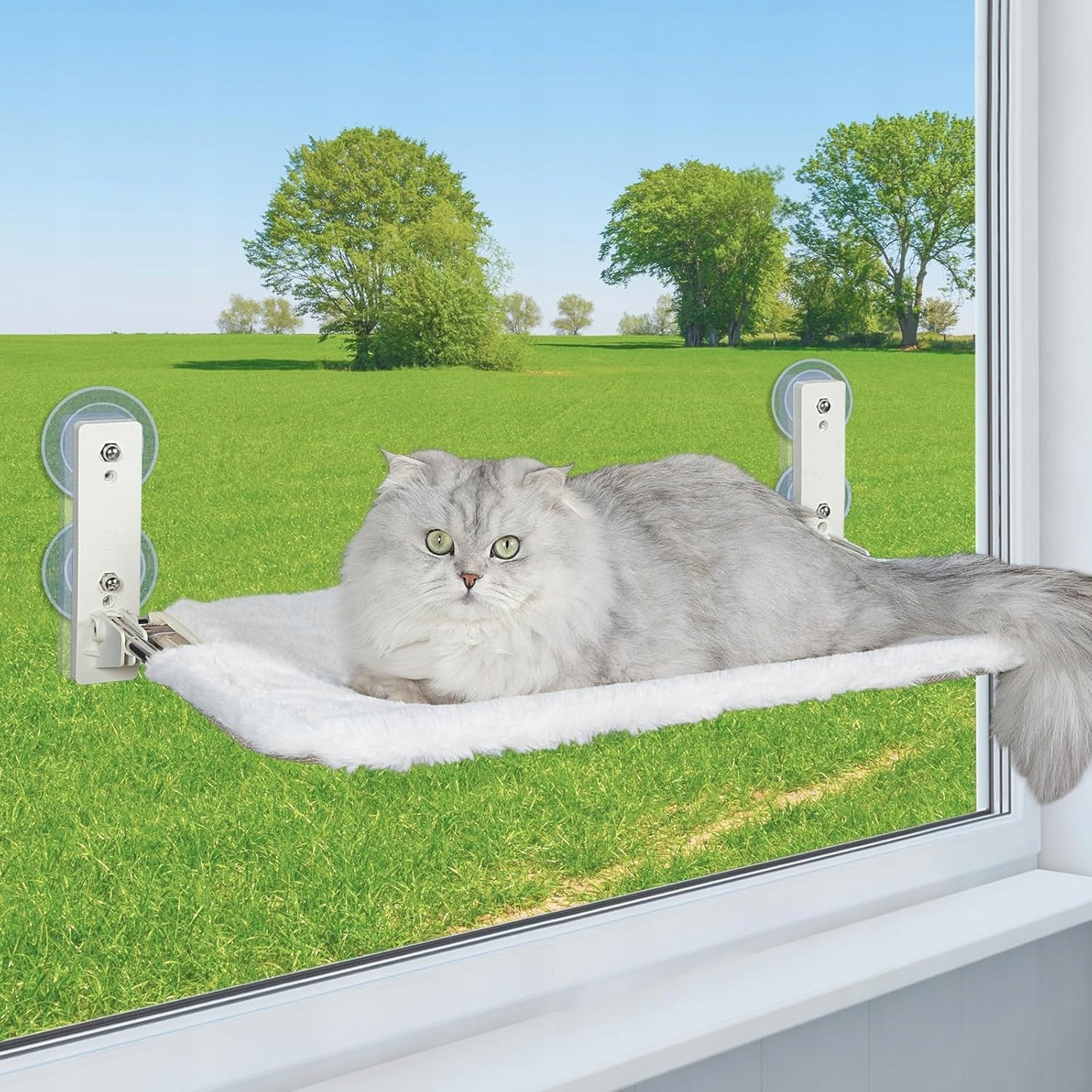 Cat Hammock For Window And Wall Bed Solid Frame White/Beige Manufacturer code PEFUNY9465