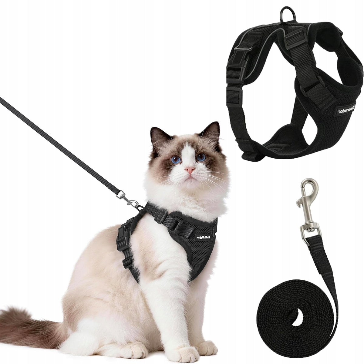 Cat Harness & Leash Set, Escape Proof Vest, Reflective Black XS