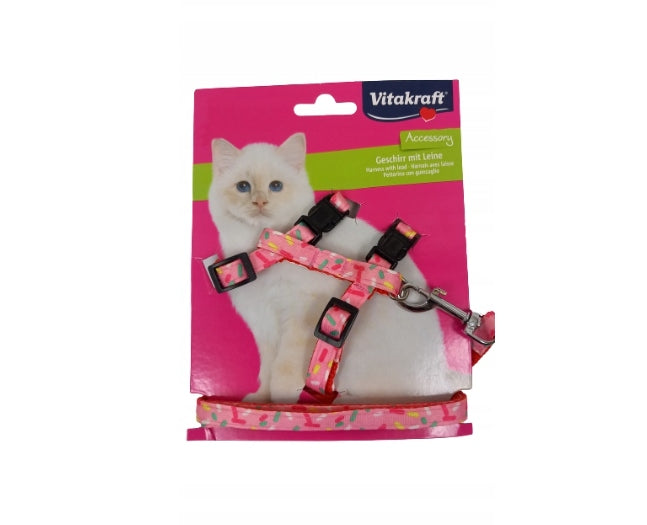 Cat Harness with Lanyard Pink Universal Size Adjustable Vitakraft