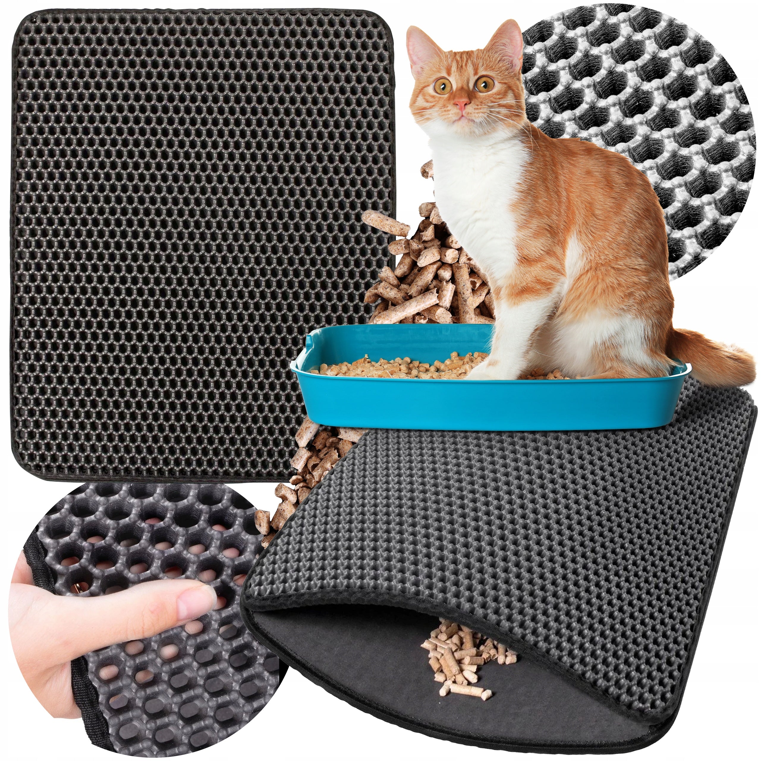 Cat LITTER BOX Mat Double Layer Wiper Pad Black XXL