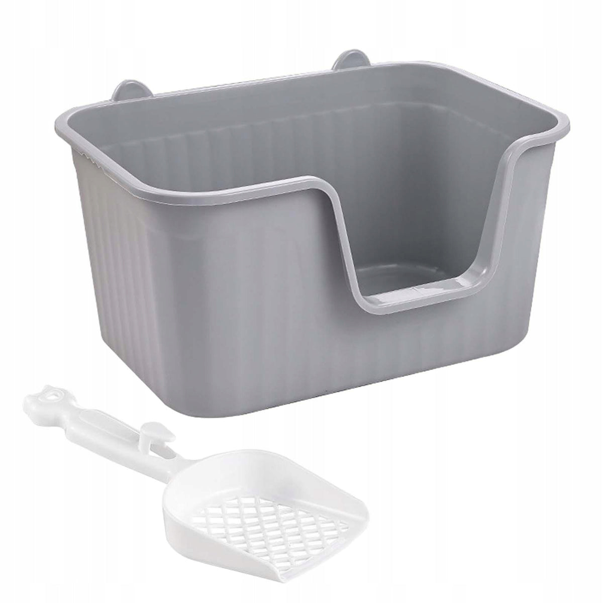 Cat Litter Basin with Scoop Splashproof Cat Sandbox Open Top Pet Gray XL