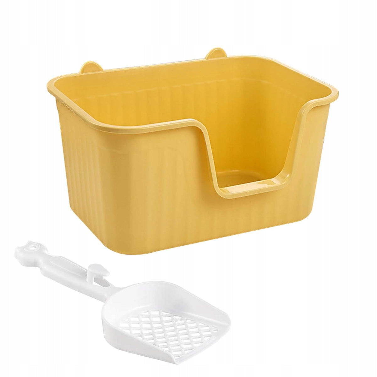 Cat Litter Basin with Scoop Splashproof Cat Sandbox Open Top Pet L Yellow Packaging status original