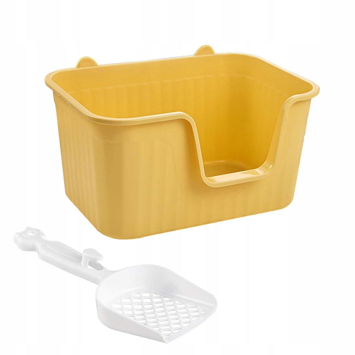Cat Litter Basin with Scoop Splashproof Cat Sandbox Open Top Pet L Yellow