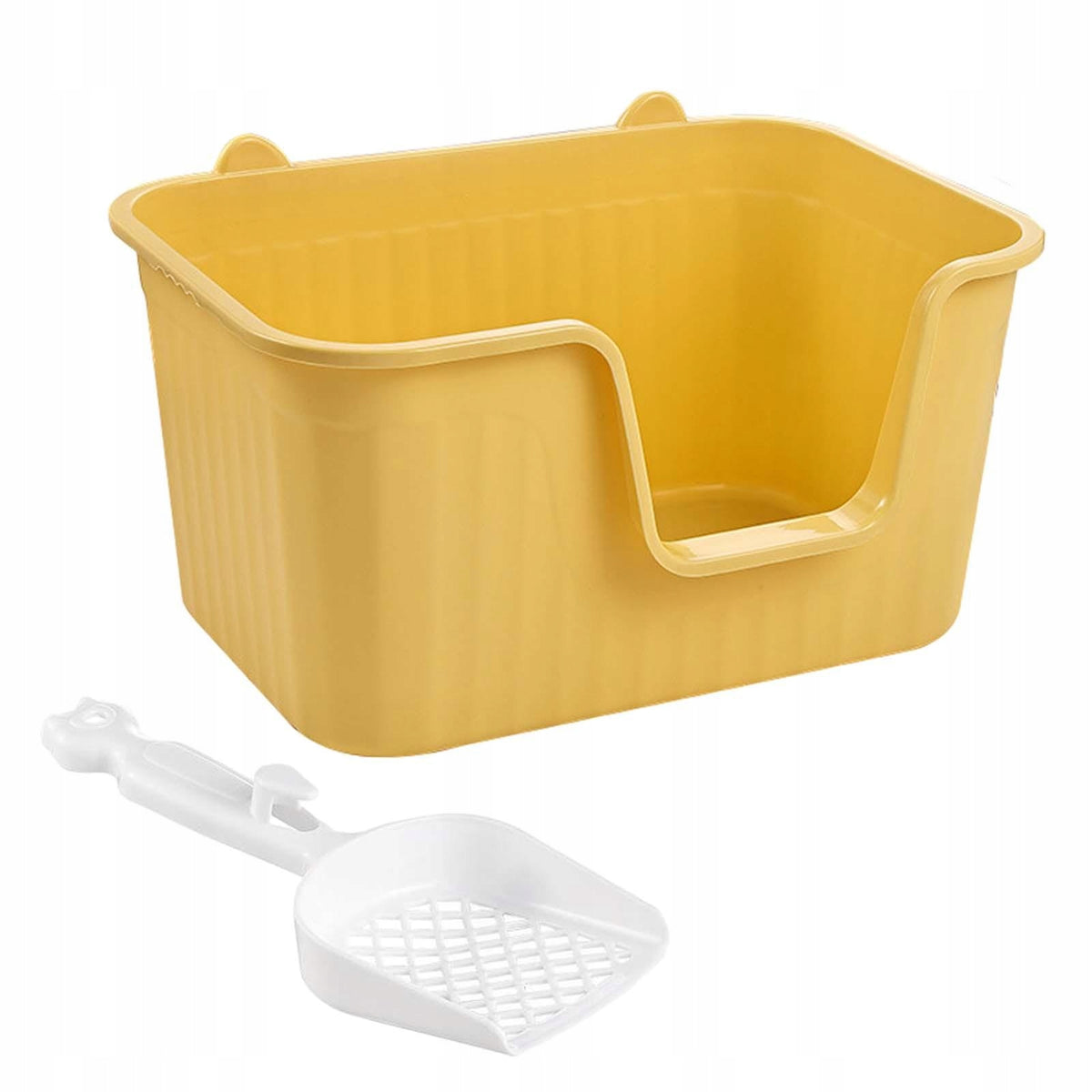 Cat Litter Basin with Scoop Splashproof Cat Sandbox Open Top Pet Xl Yellow Packaging status original