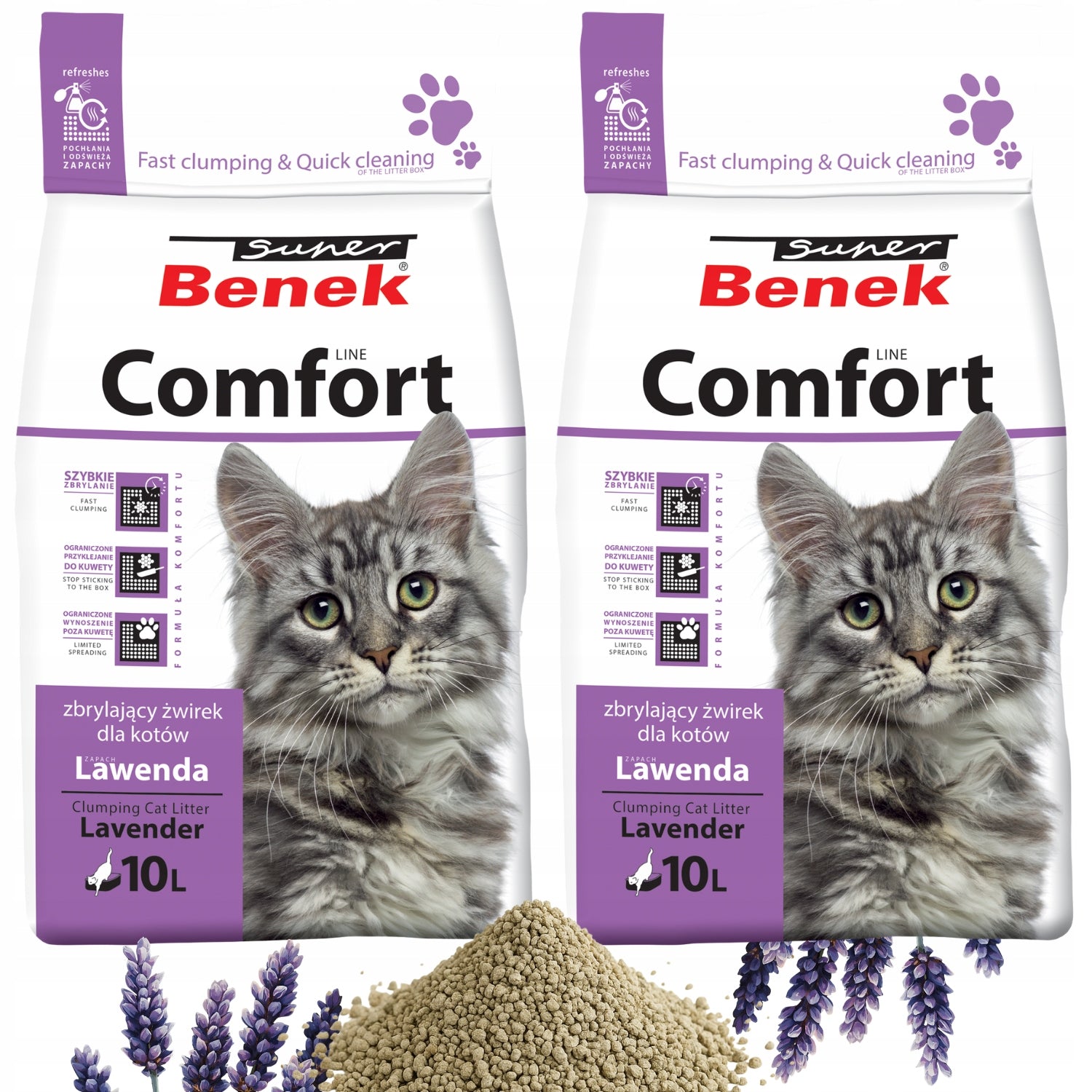Cat Litter Bentonite Benek COMFORT Lavender 20L Clumping Lavender Manufacturer code Europlanet Super Benek Comfort Lawenda 20l