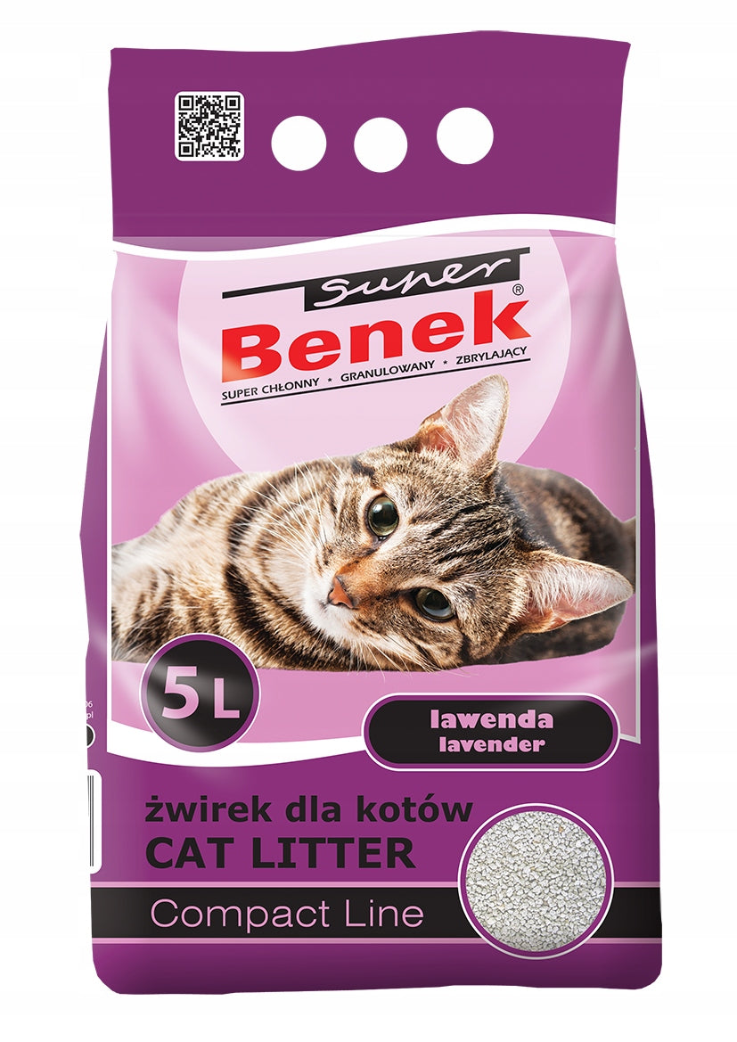 Cat Litter Bentonite Benek Compact Lavender 5L Fine Clumping Manufacturer code 5905397010975