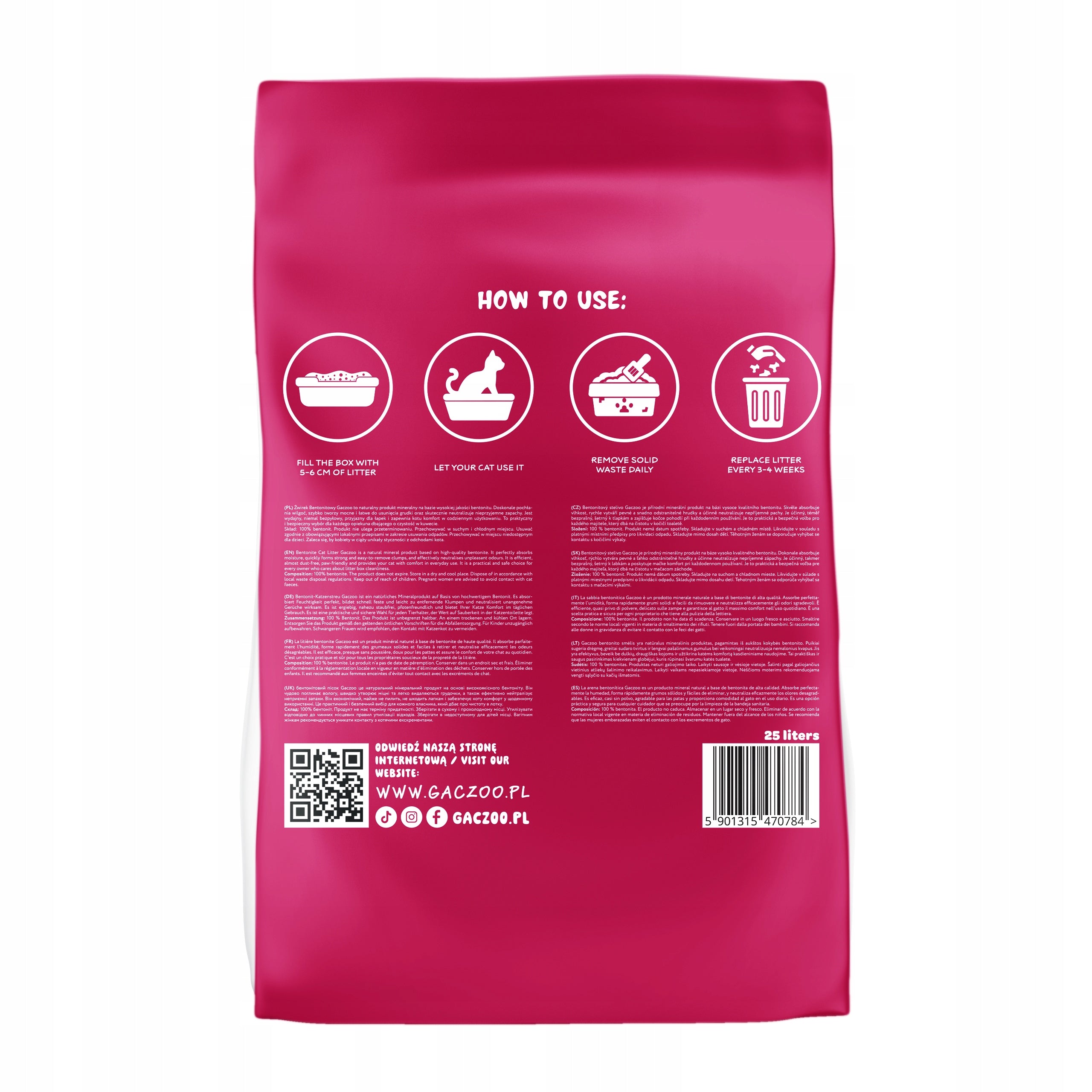 Cat Litter Bentonite Clumping Gaczoo 25 L Compact Fine Grain Brand Gaczoo