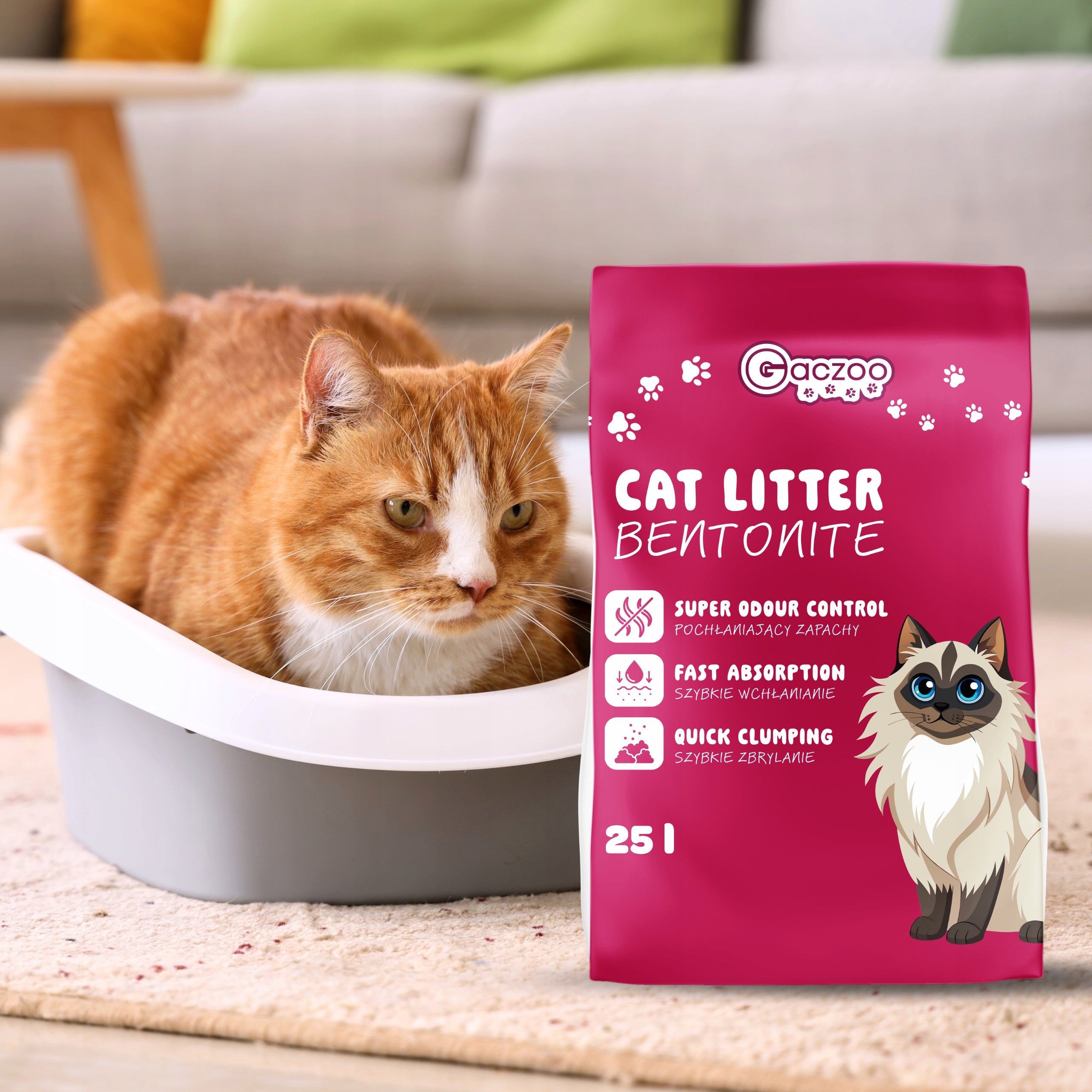 Cat Litter Bentonite Clumping Gaczoo 25 L Compact Fine Grain Trade name Żwirek dla kota Bentonitowy zbrylający i bardzo chłonny Gaczoo 25 L