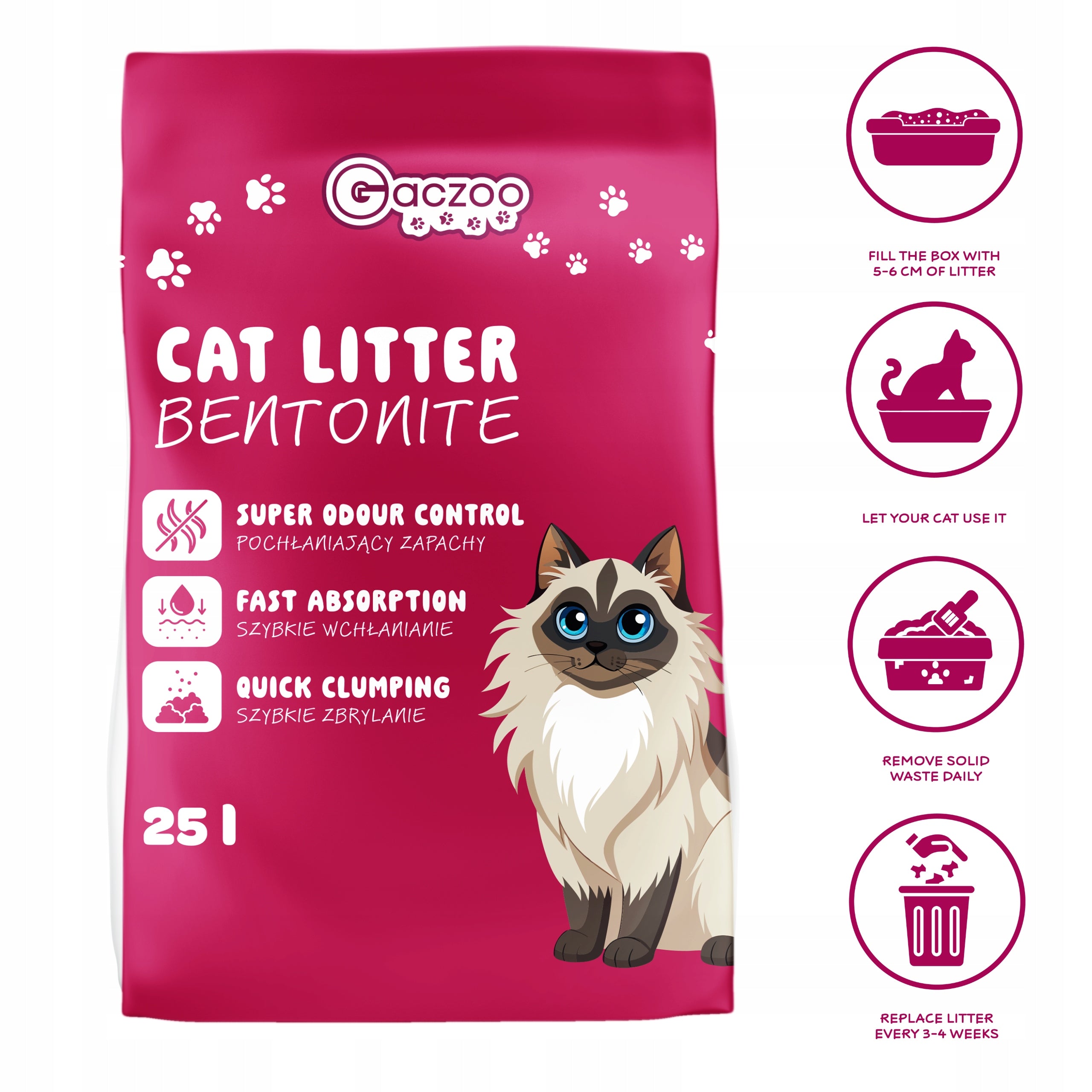 Cat Litter Bentonite Clumping Gaczoo 25 L Compact Fine Grain Volume 25 l