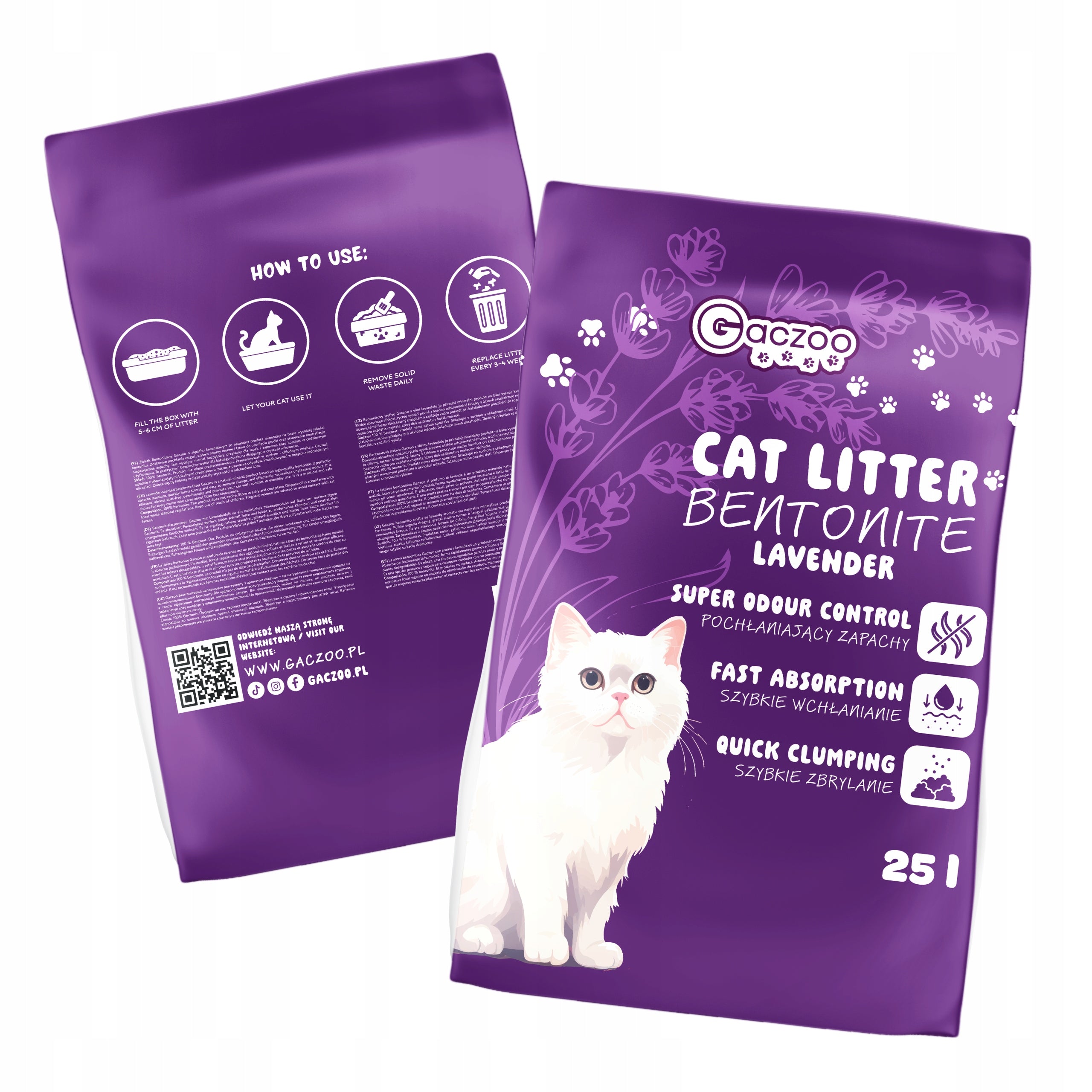 Cat Litter Bentonite Lavender 25 L Gaczoo Compact Clumping Brand Gaczoo