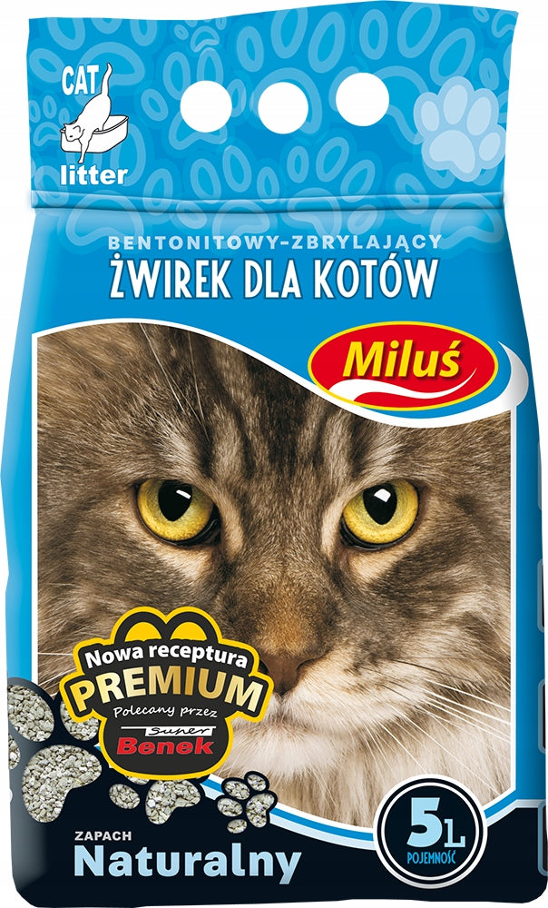 Cat Litter Bentonite Miluś Natural Standard 5L Clumping Dust Packaging status original