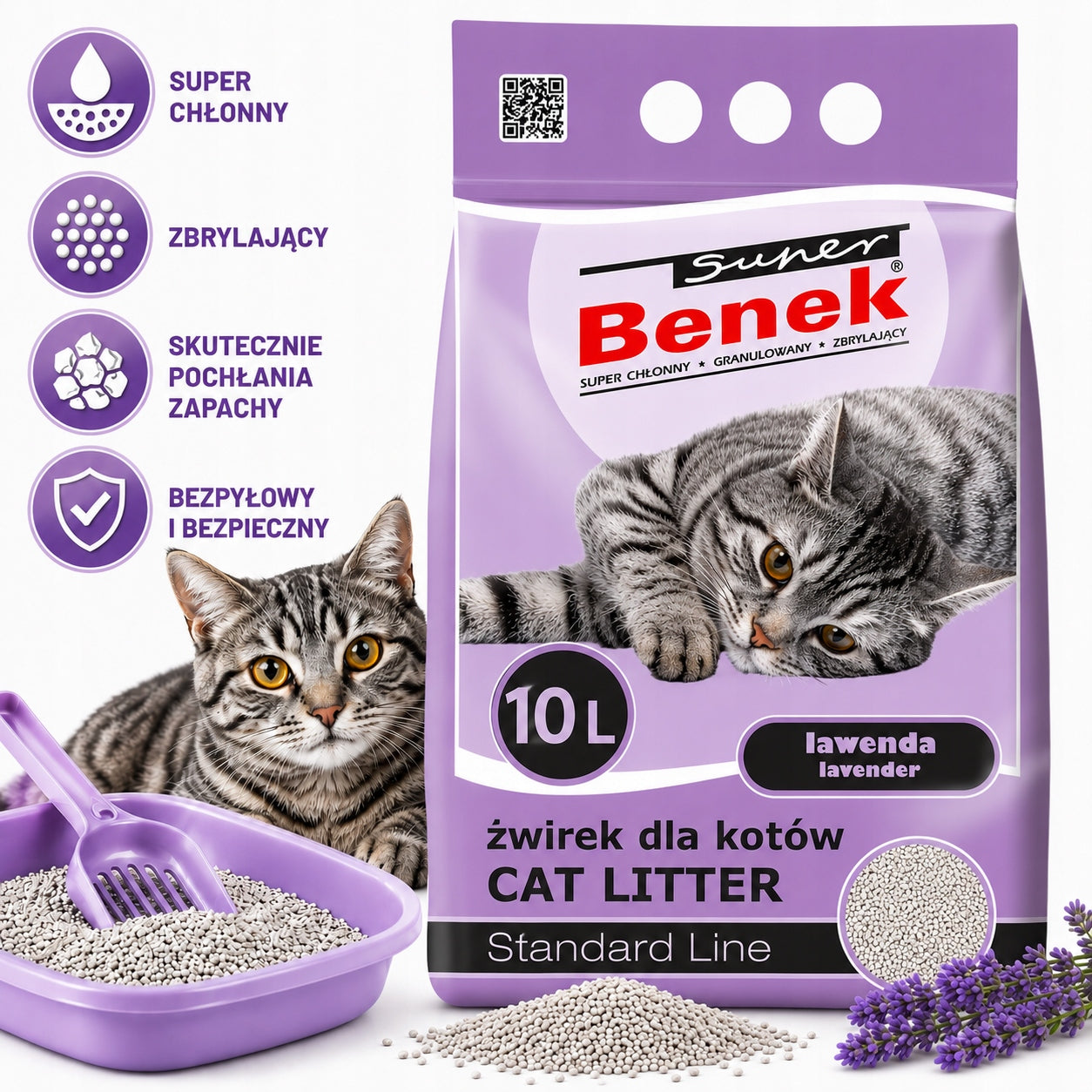 Cat Litter Bentonite Super Benek Lavender 10l Standard Clumping Brand Super Benek
