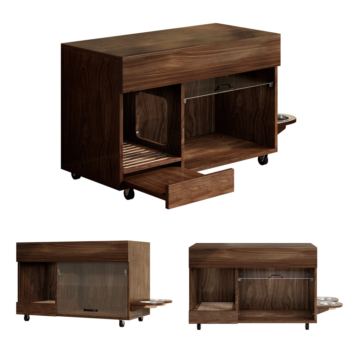 Cat Litter Box 100 x 45.5 x 67 cm in Walnut-Finish MDF with Wheels Packaging status original
