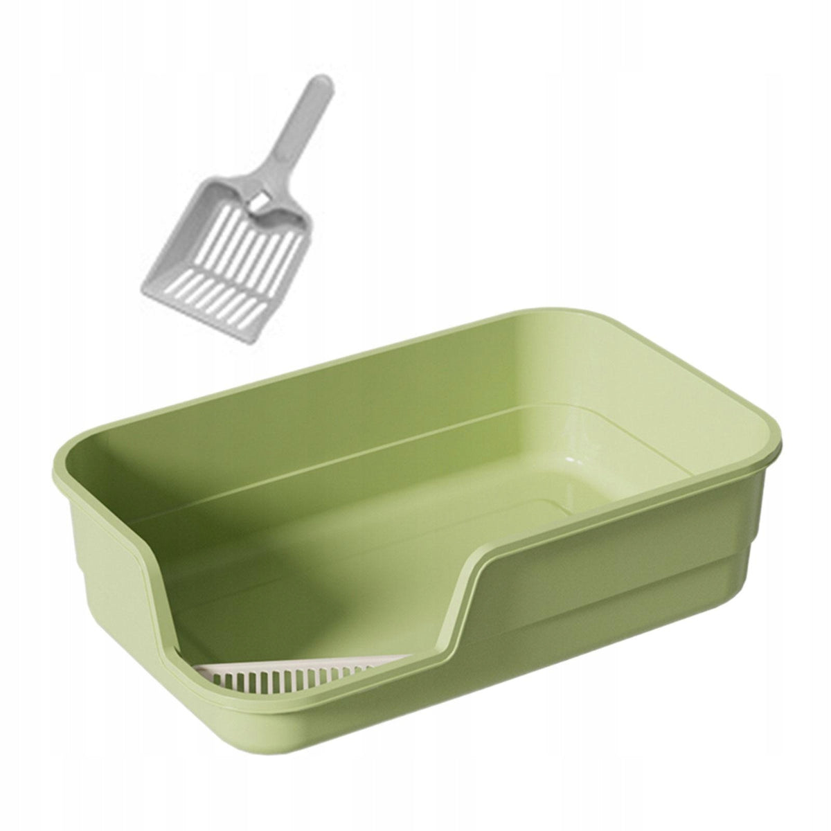 Cat Litter Box Bedpan Large Space Cat Toilet with Scoop Open Air green