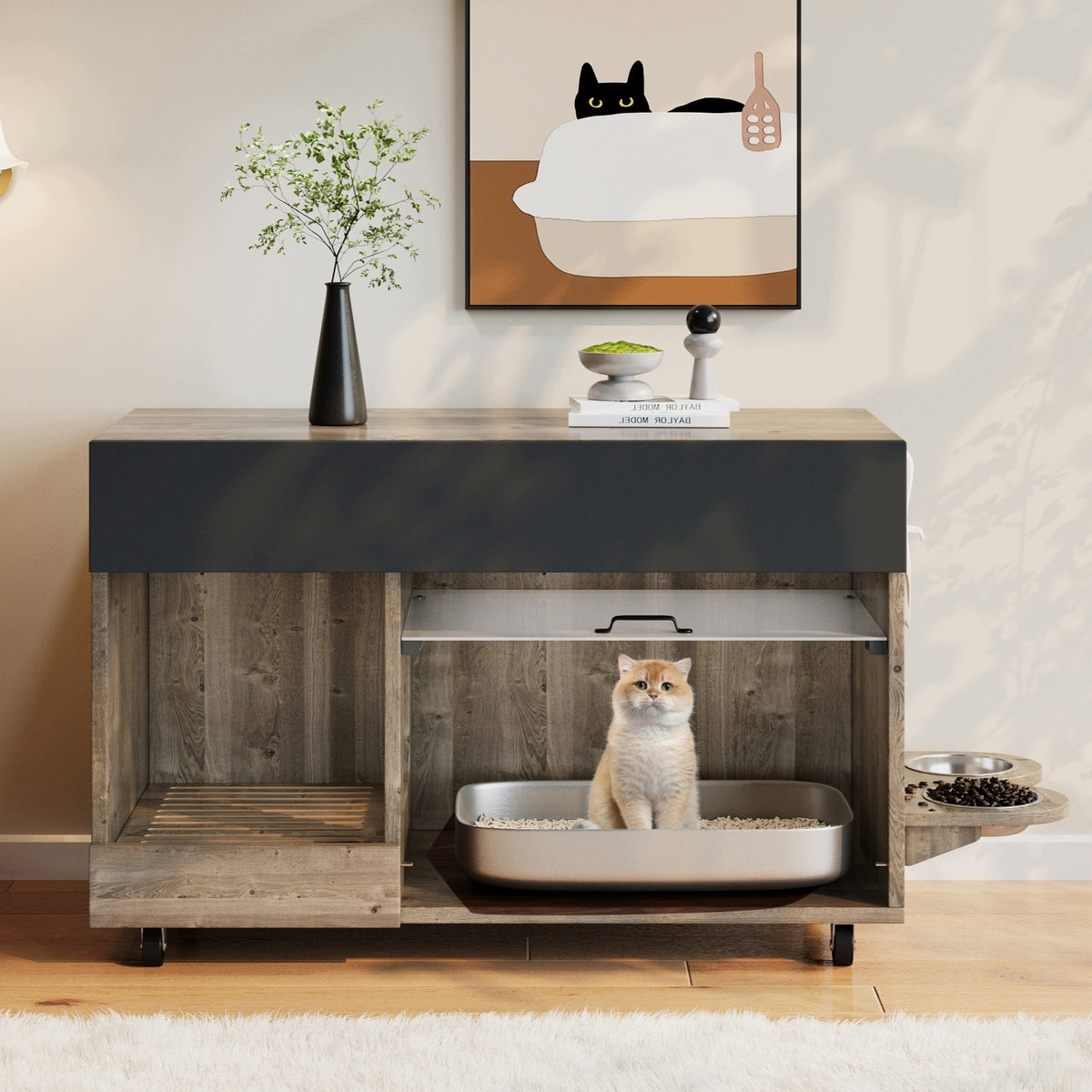Cat Litter Box Cabinet 100x45.5x67 cm Wood Furniture Enclosure