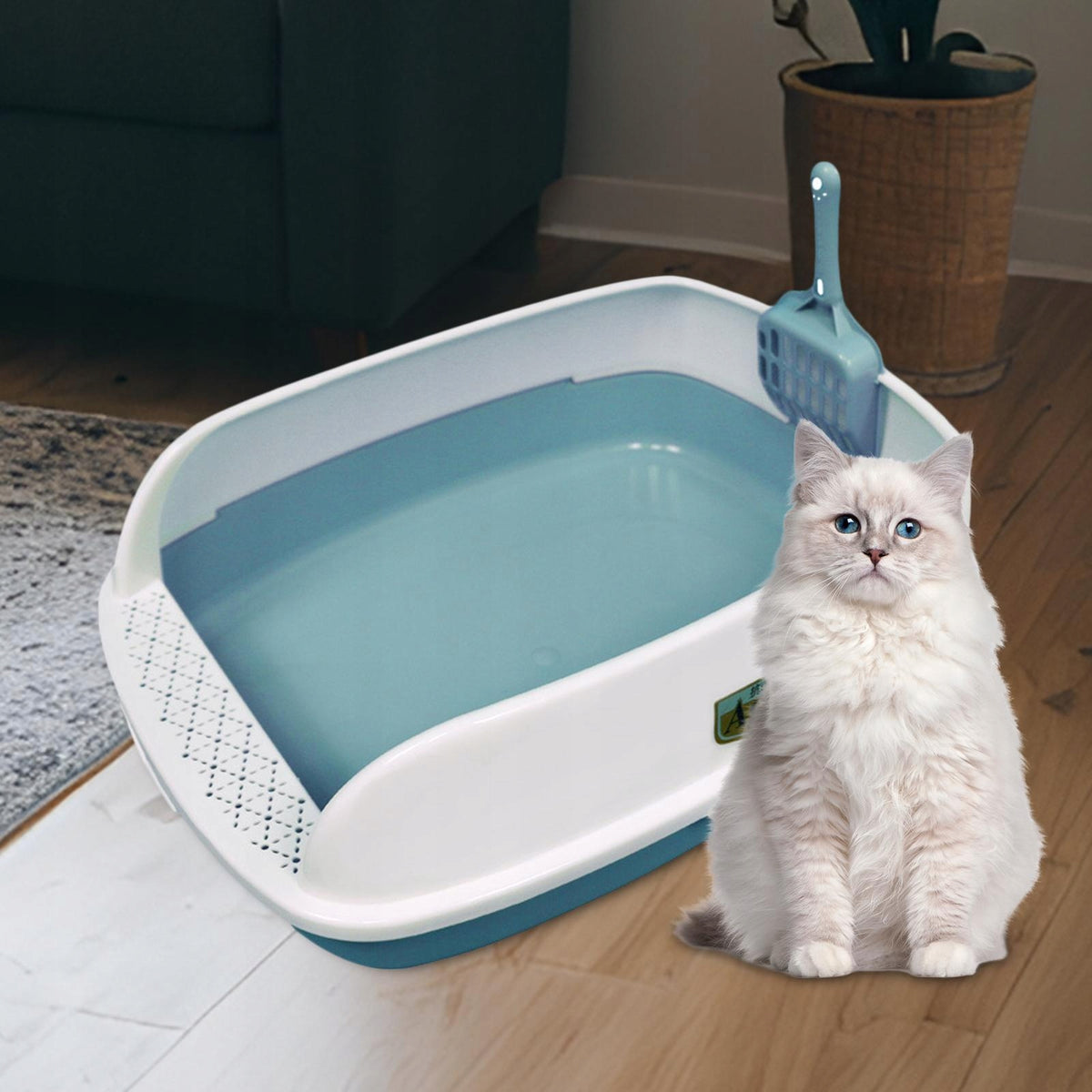 Cat Litter Box Cat Potty Toilet with Scoop Rabbit with Sifting Litter Blue Packaging status original