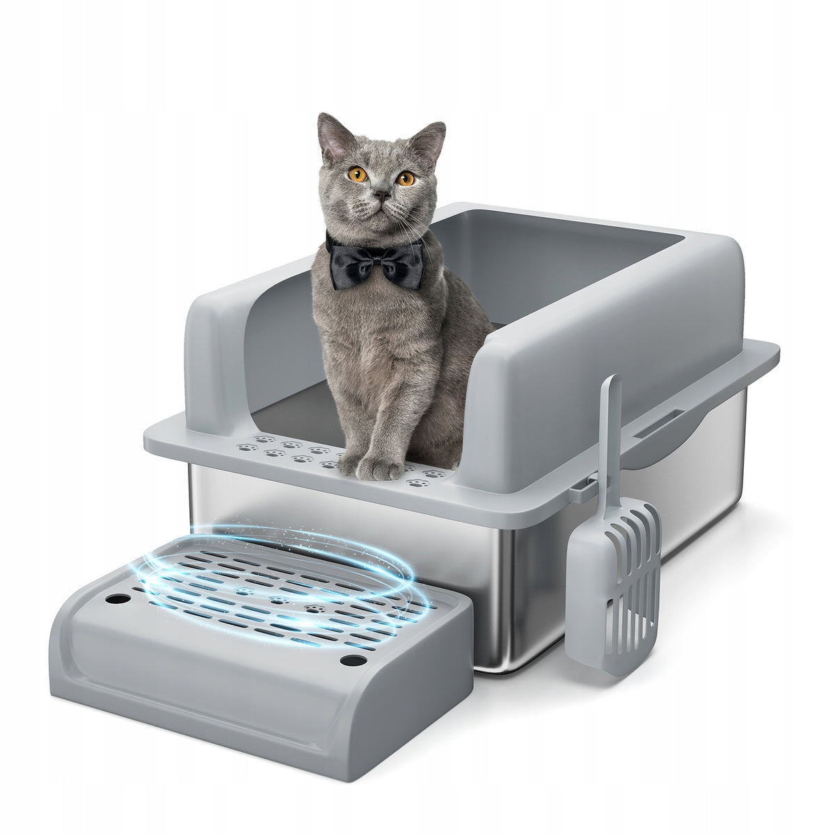 Cat Litter Box,Enclosed Stainless Steel,20cm H ,Grey
