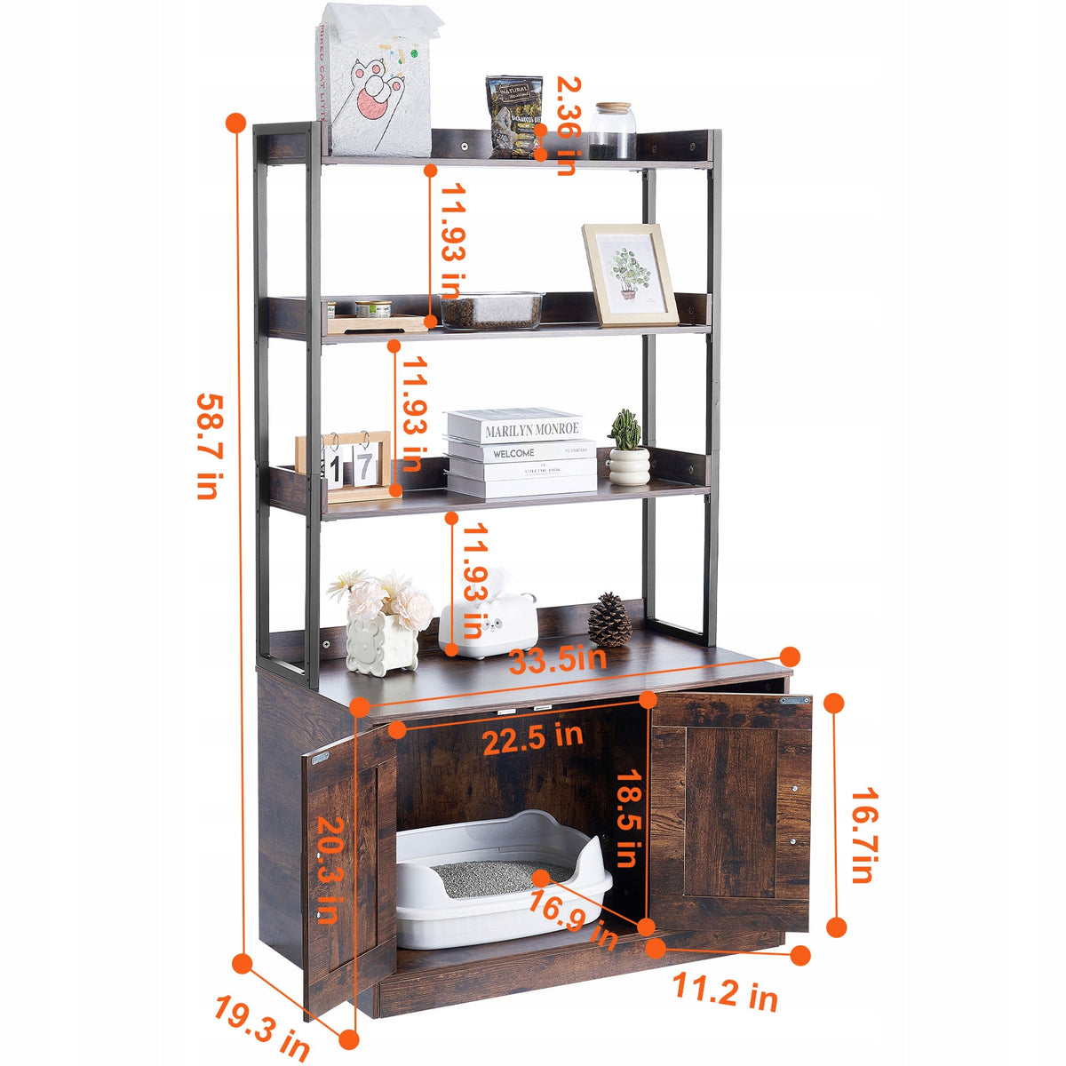Cat Litter Box Enclosure Wooden Litter Box Furniture Hidden with 3 Shelves Manufacturer code DHSCBBSNJSMSU