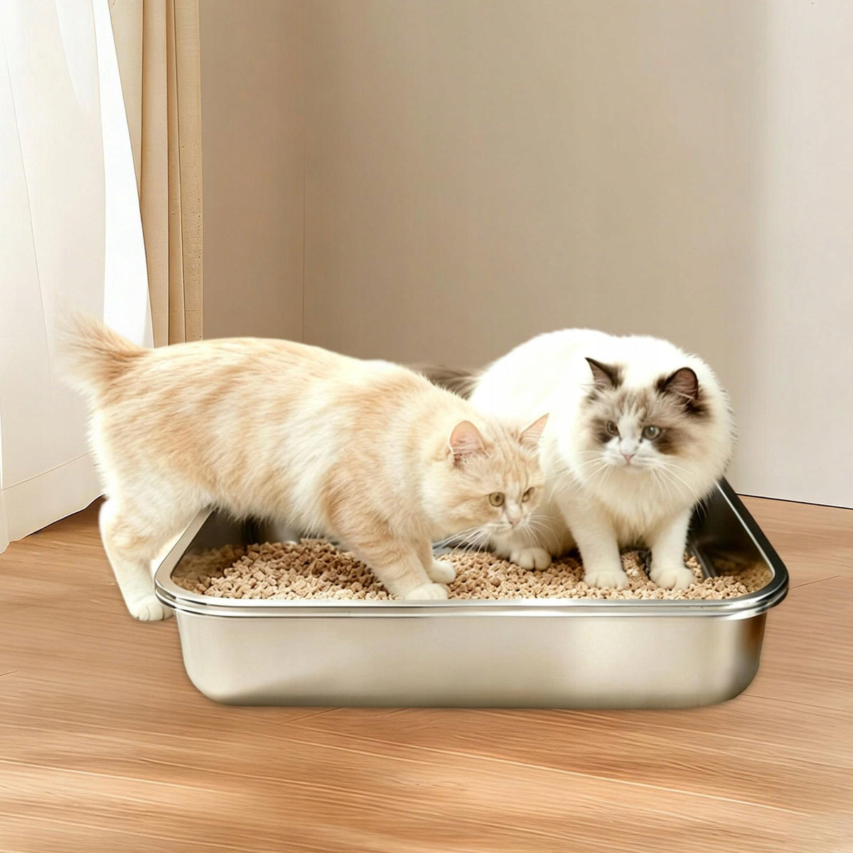 Cat Litter Box Gifts Easy Use Stainless Steel High Sided Professional Open