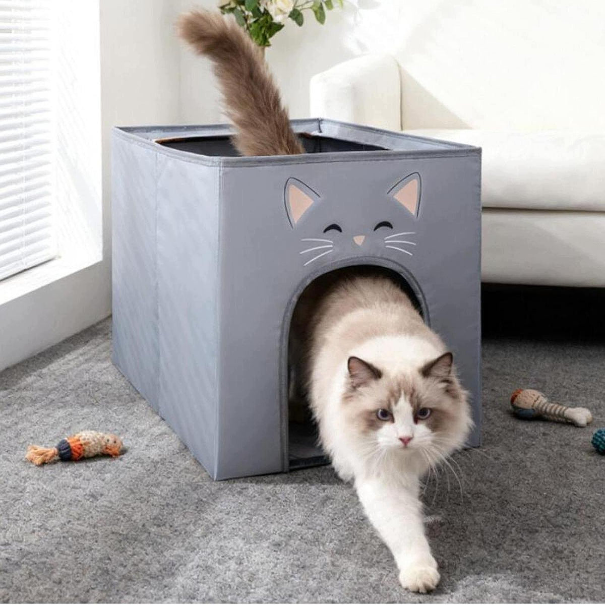 Cat Litter Box Gray Furniture Easy Clean Semi Enclosed Anti Leakage