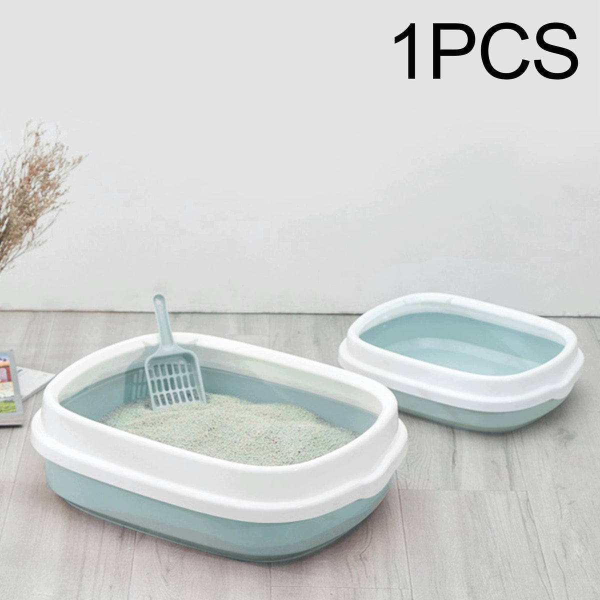 Cat Litter Box Heighten Durable Bedpan Dog Tray Sand Box Blue Large