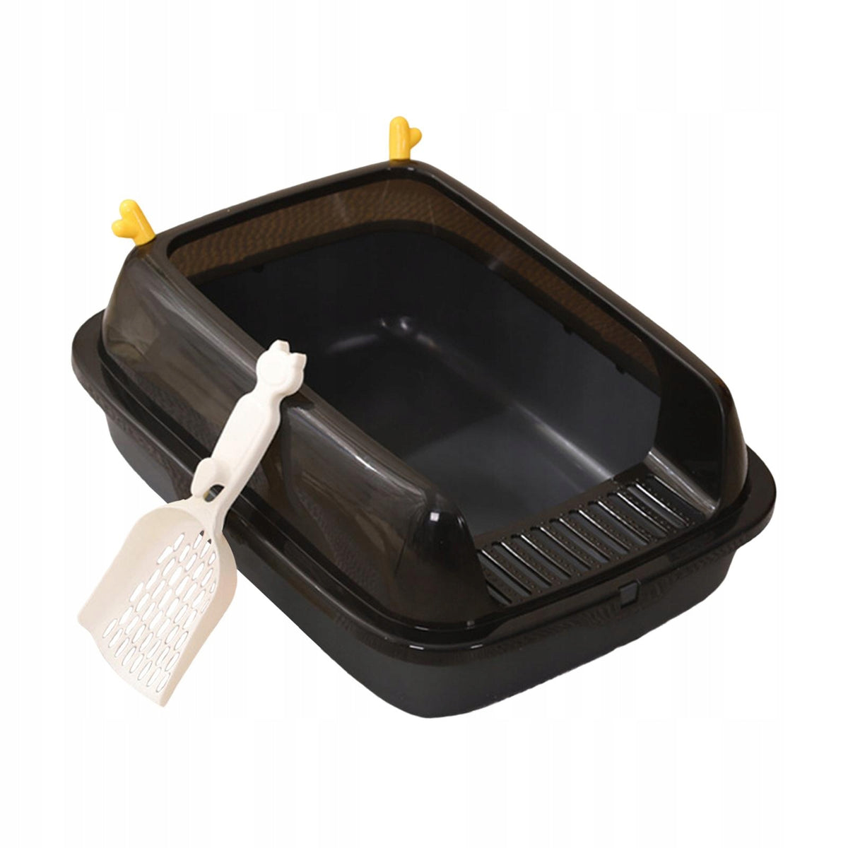 Cat Litter Box High Sided Cat Sand Box Kitty Litter Pan with Scoop Gray