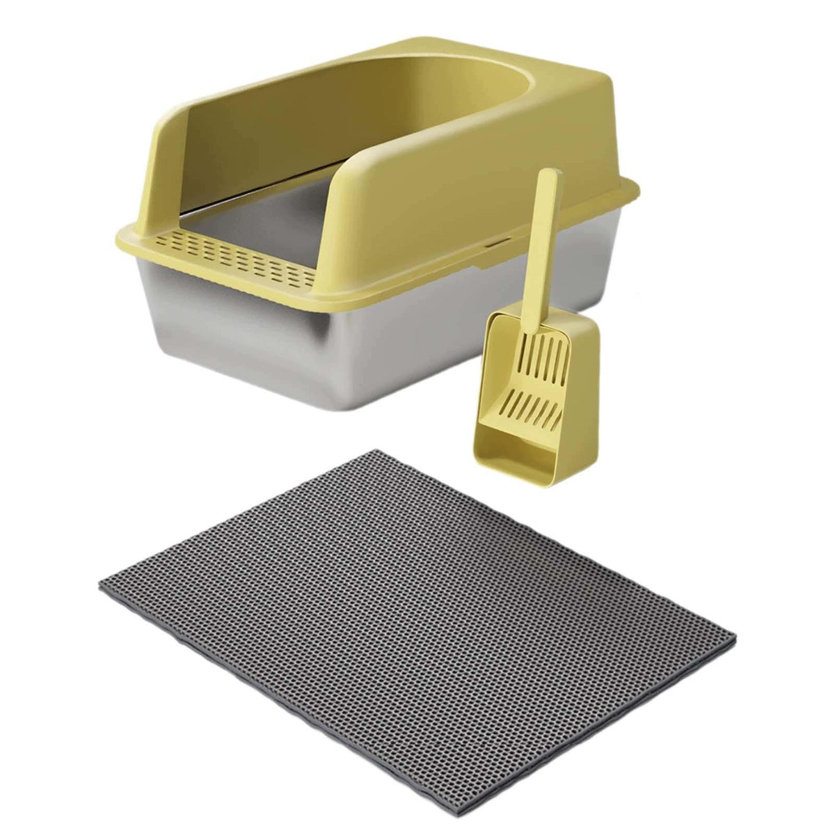 Cat Litter Box Kitten Litter Pan Large Cat Sand Box Semi Enclosed yellow