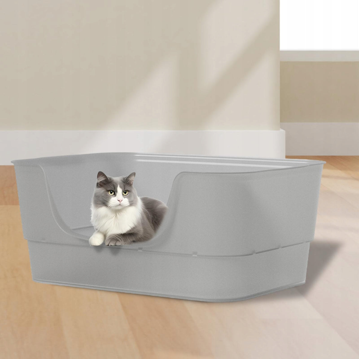 Cat Litter Box Kitty Litter Pan Easy Carry Kitten Toilet Portable Cat Grey