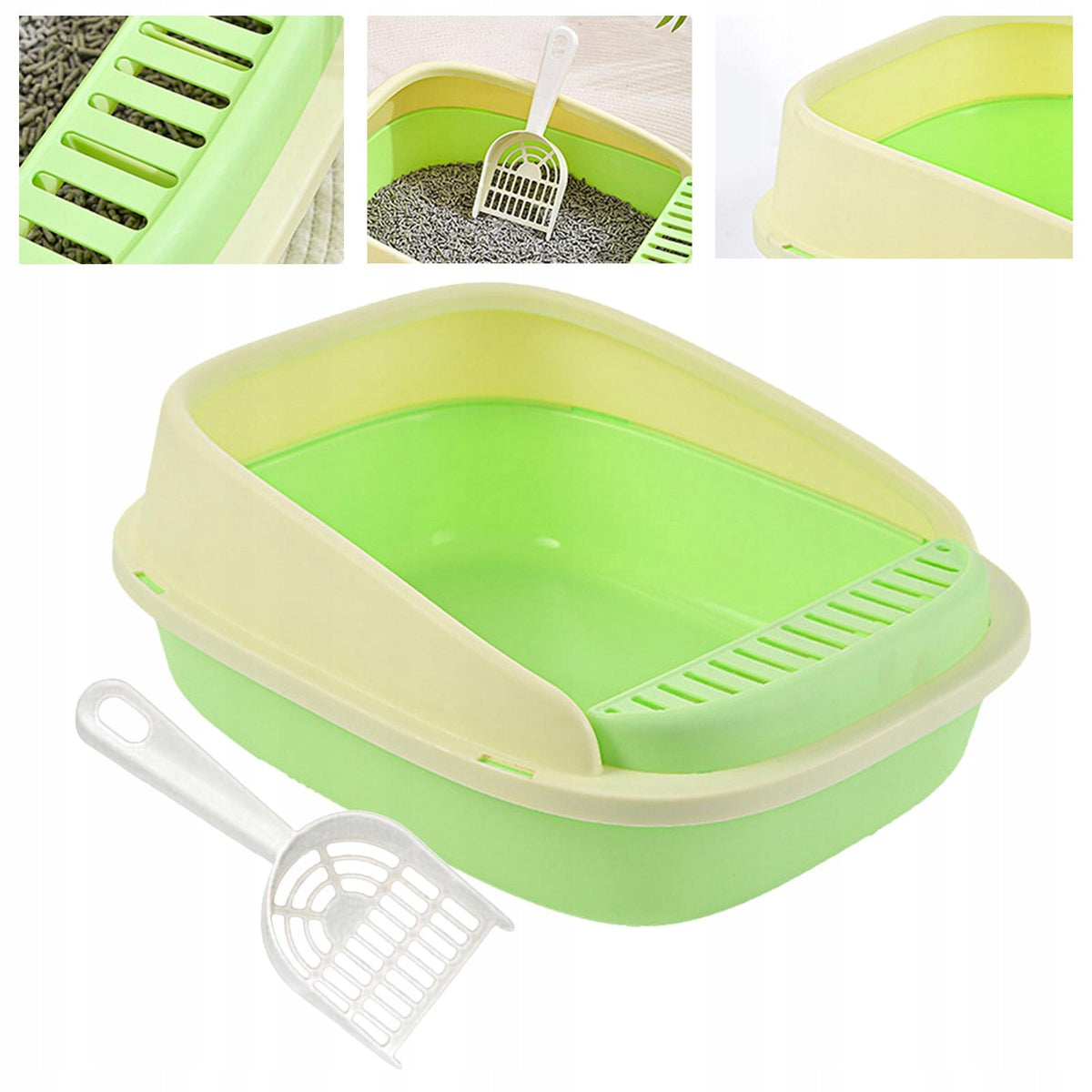 Cat Litter Box Kitty Litter Pan with Frame with Scooper Green 40x33x16cm Packaging status original
