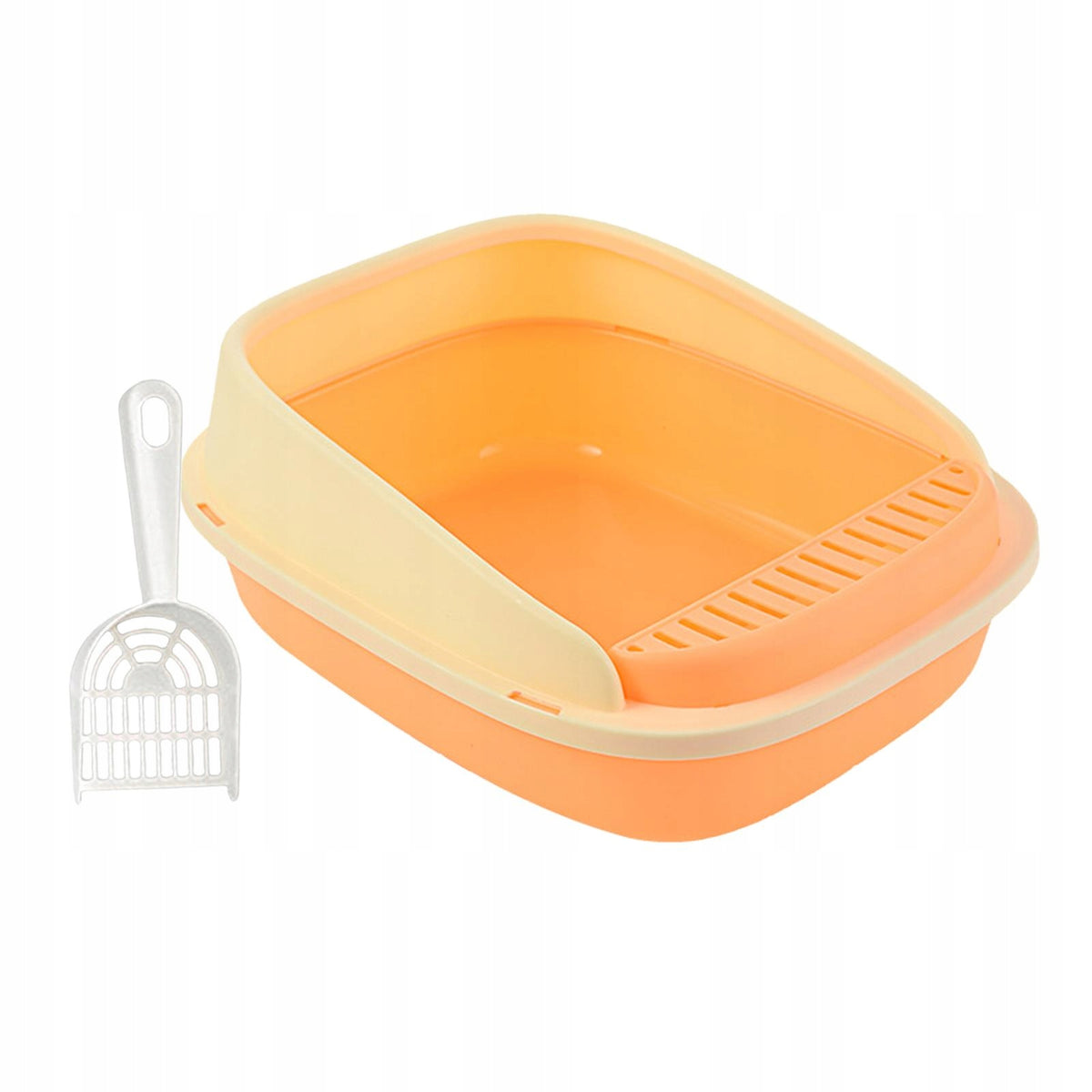 Cat Litter Box Kitty Litter Pan with Frame with Scooper Orange 40x33x16cm