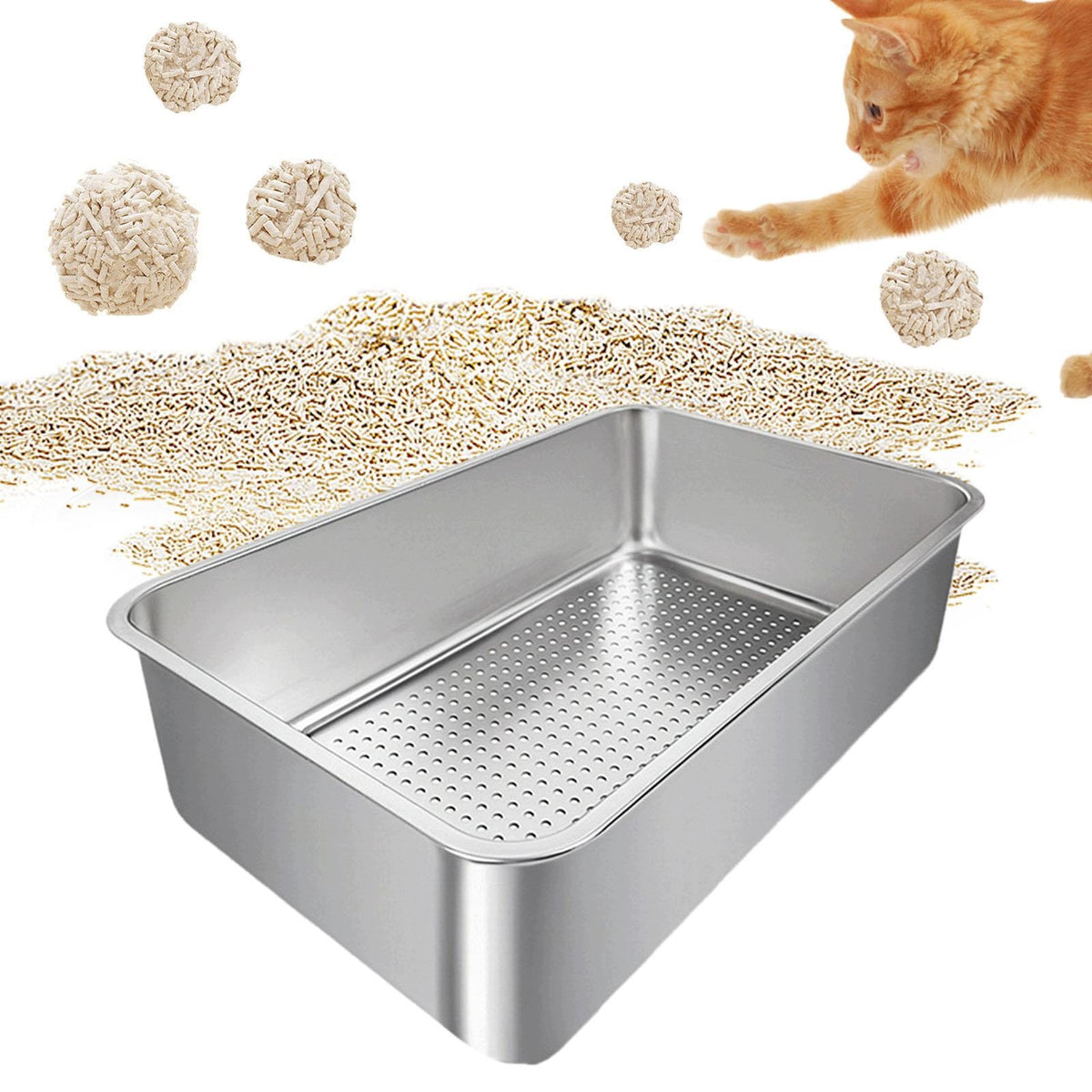 Cat Litter Box Large Capacity Splashproof Container with Sifter Open Top D