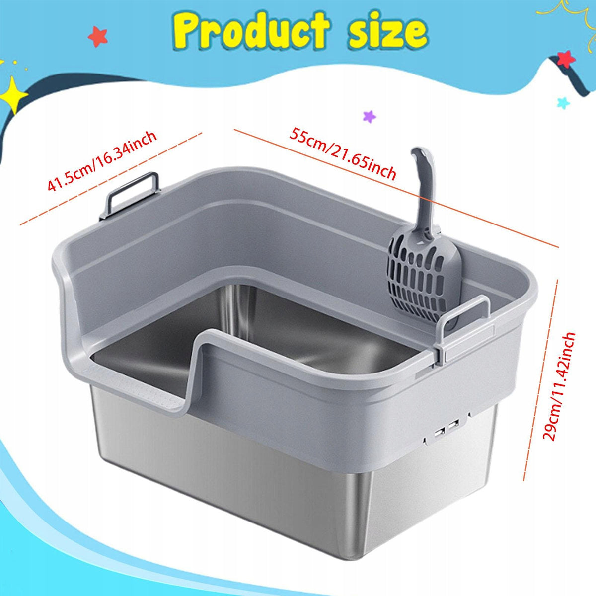 Cat Litter Box Large Semi Enclosed Cat Litter Box Open Top Light Gray Packaging status original