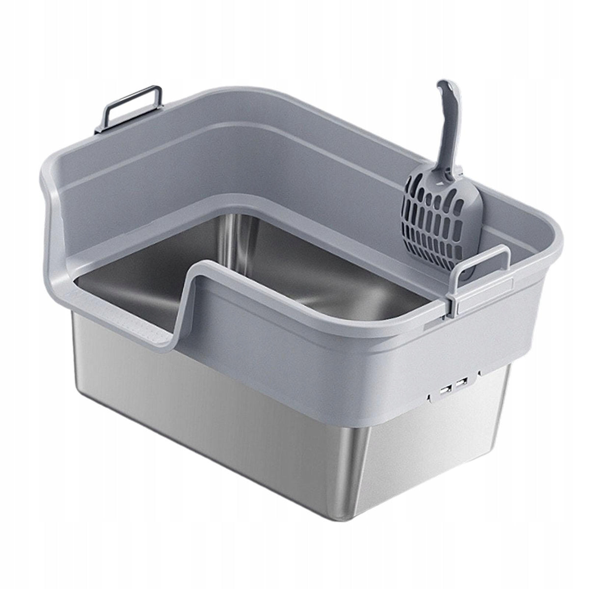 Cat Litter Box Large Semi Enclosed Cat Litter Box Open Top Light Gray