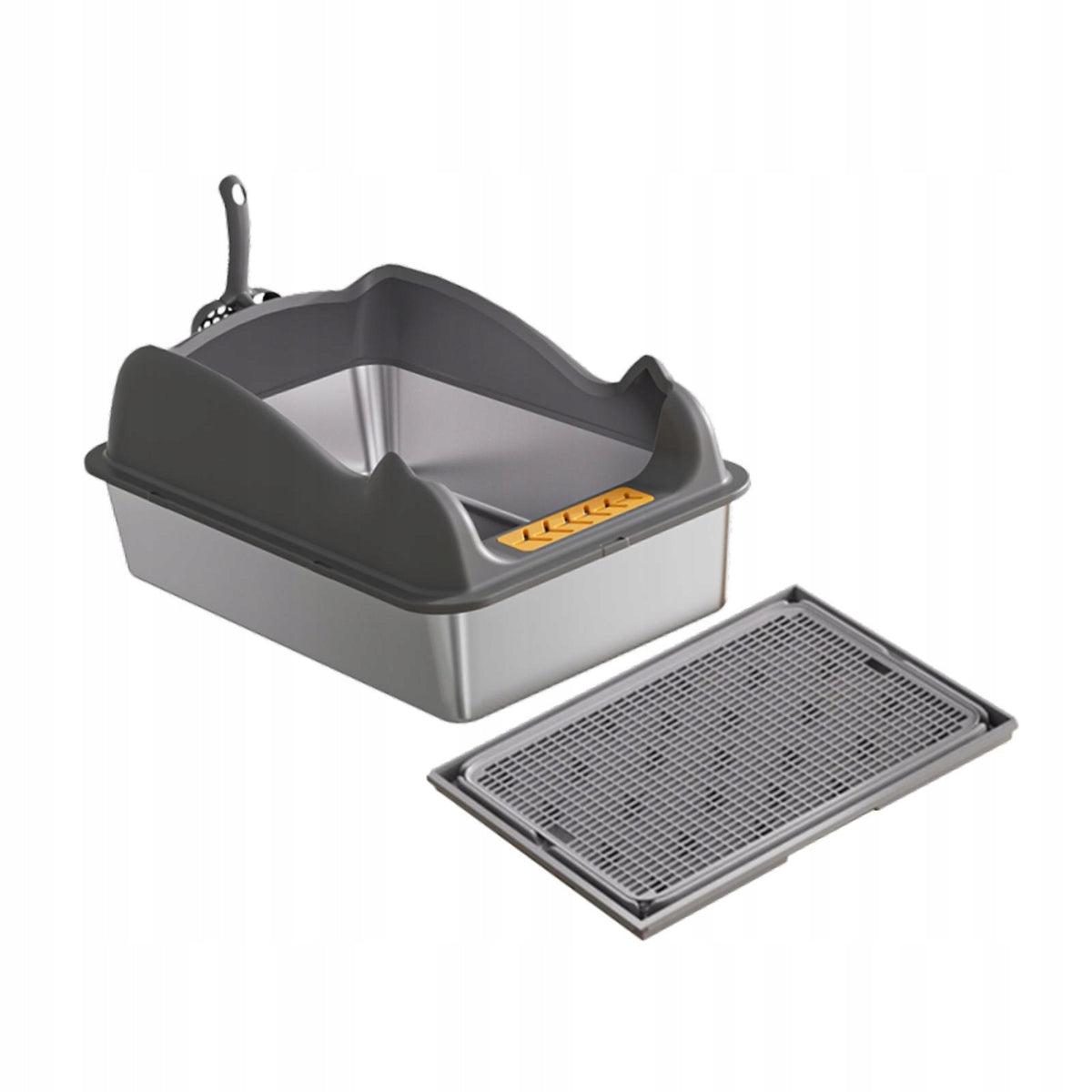 Cat Litter Box Low Entry Kitty Litter Pan Portable Large Deep grey with mat
