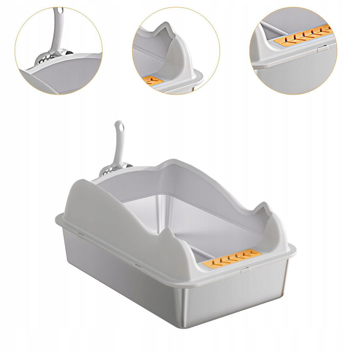 Cat Litter Box Low Entry Kitty Litter Pan Portable Large Light grey Packaging status original
