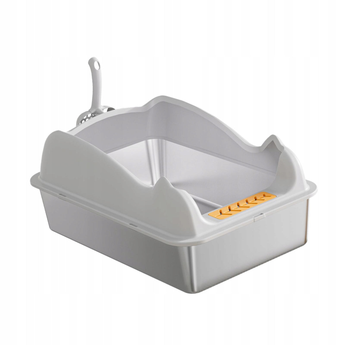 Cat Litter Box Low Entry Kitty Litter Pan Portable Large Light grey